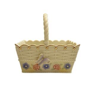 Lenox Porcelain Ivory Spring Garden Basket Blue Pink Floral 3D Butterfly Gold